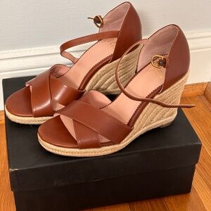 J Crew Leather Cross Strap Wedge Espadrilles 6.5
